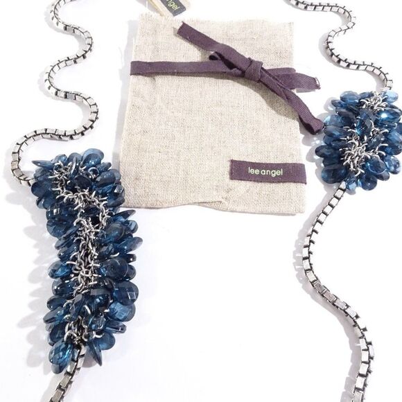 Lee Angel Lucite navy Stone Cluster Box Link Necklace NWT 159 - Picture 6 of 6